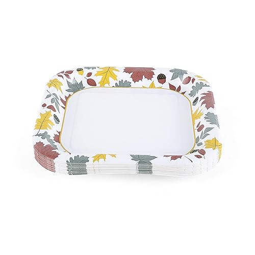 Miniatura 4 de Glad Platos de papel desechables cuadrados para uso diario con diseño de follaje caído, resistentes a cortes, platos de papel aptos para microondas