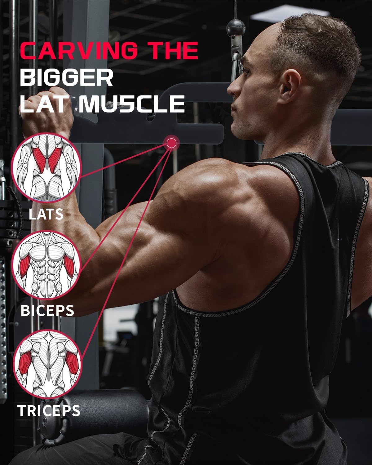 LAT Pull Down Bar with 6 Ergonomic Handles, LAT Pulldown Attachments for Home Gym, Cable Machine Attachment for Men and Women