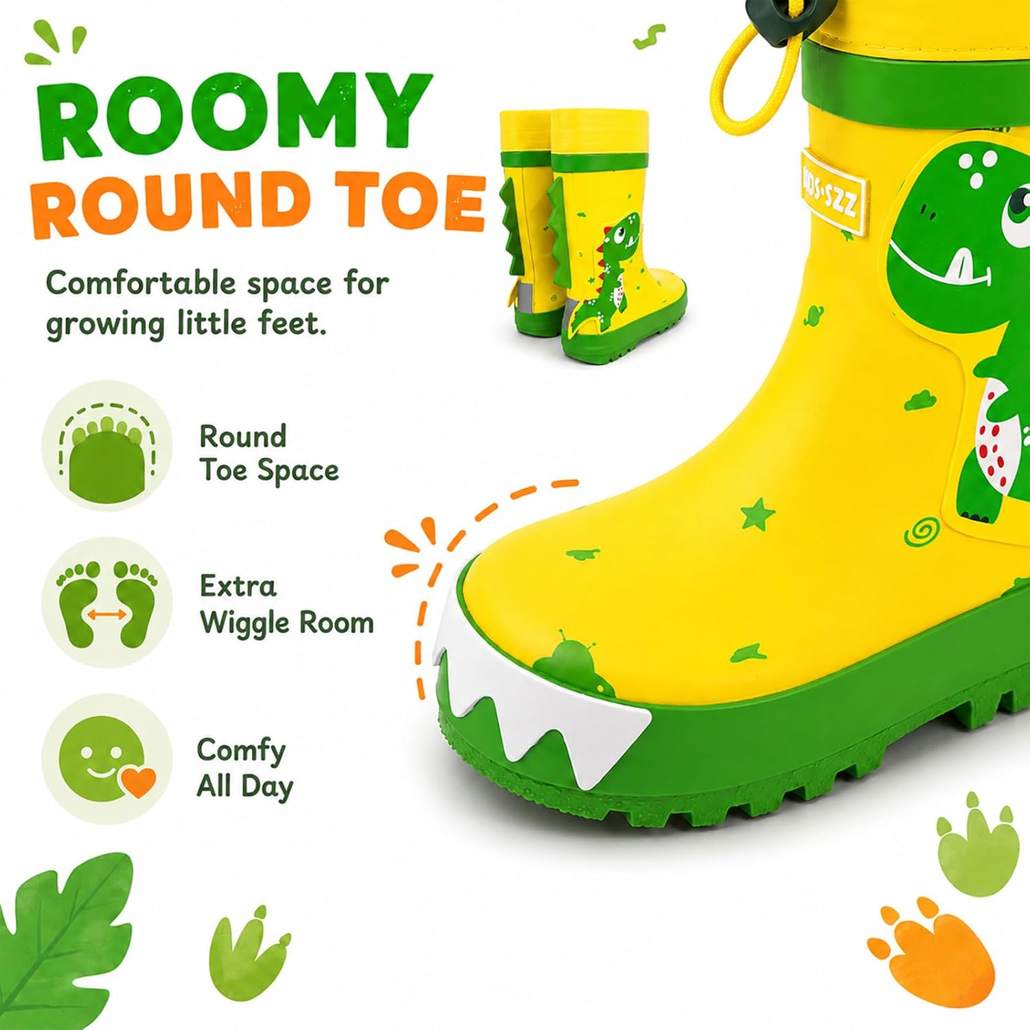 Toddler Rain Boots for Kids Boys & Girls – Waterproof Rubber Boots with Adjustable Drawstring, Non-Slip Lightweight Outdoor Shoes