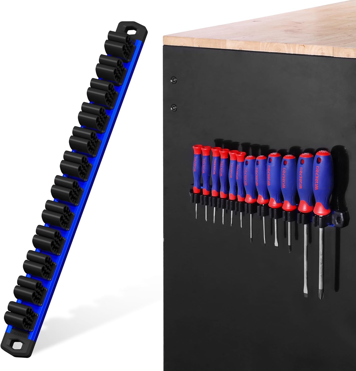 WORKPRO Magnetic Screwdriver Organizer and Wrench Organizer, Aluminum Rail Magnetic Tool Organizers, Tool Holder, Tool Box Organizers, 12-Slot Screwdriver and Wrench Holder (Tools not Included)
