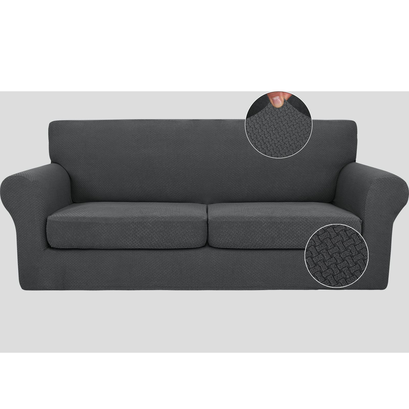 Housses de canapé extensibles gris foncé tissu doux lavable canapé 2 places XL