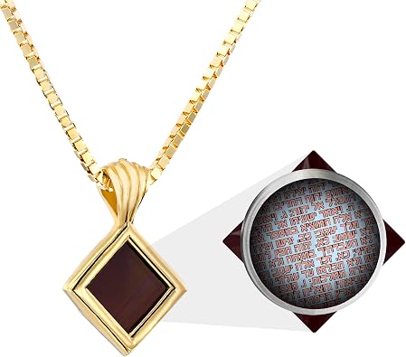 Tiny Jewish Necklace with Smallest Hebrew Nano Bible - on Square Rhombus Pendant with Entire Tanakh Bible Holy Scriptures on 0.2" Microchip, Religious Jewelry Gifts for Women, 18" Box Chain