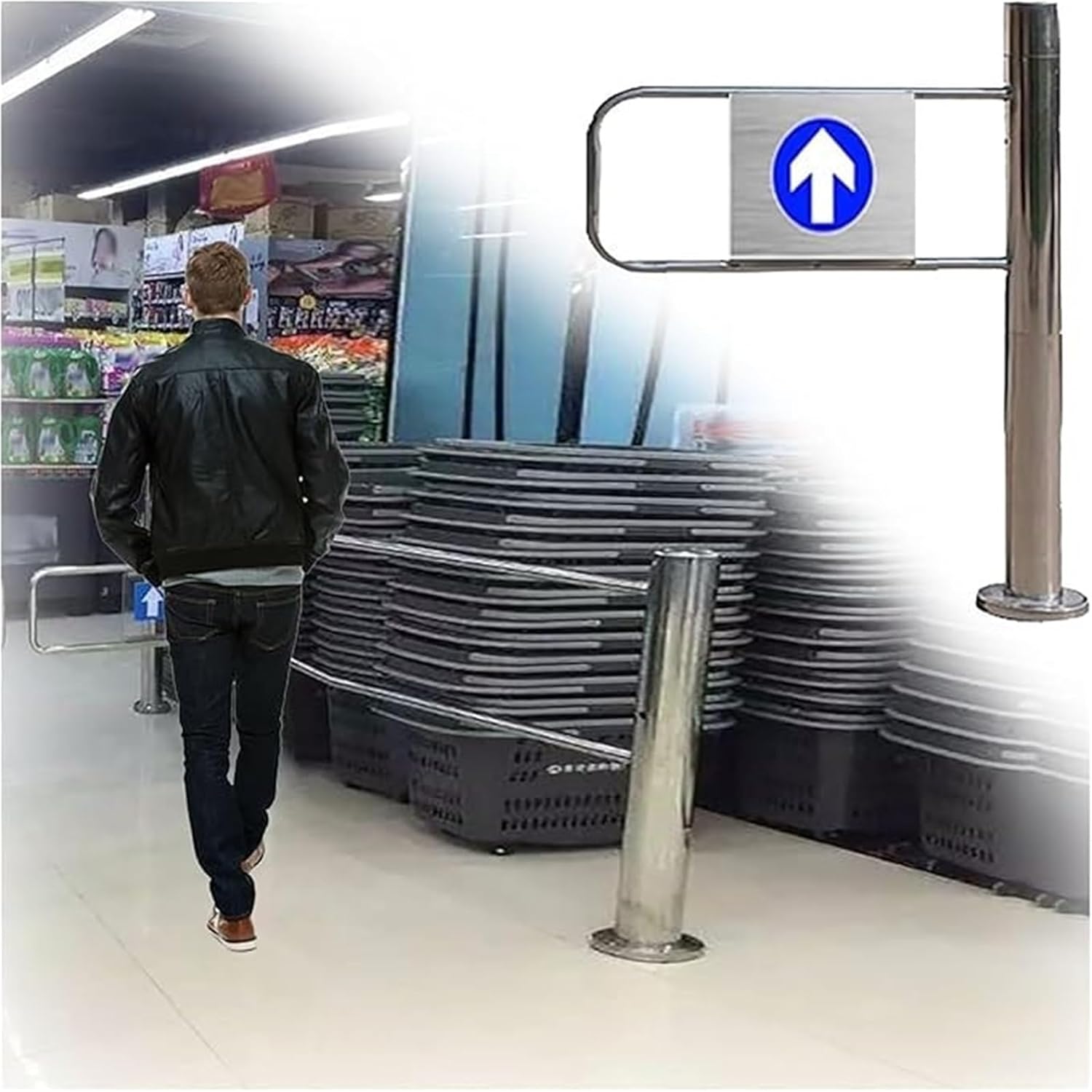 Automatic Closing Safety Gate for Supermarkets & Libraries, 85x100cm (34x39in), Adjustable 50-100cm, One-Way Door for Hallways & Entrances, Child & Pet Safety Barrier