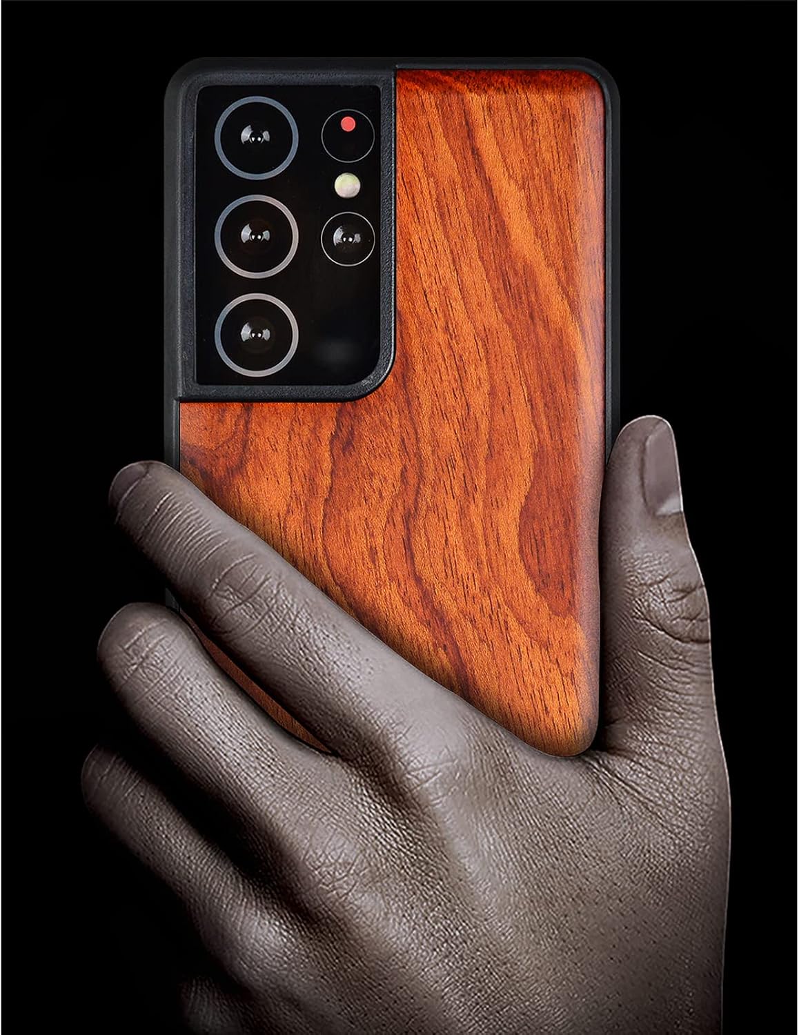 Carveit Wood Case for Galaxy S21 Ultra Case 2021 [Hard Real Wood & Soft Black TPU] Shockproof Hybrid Protective Unique Wooden Cover Compatible with Samsung Galaxy S21 Ultra 5G (Rosy)