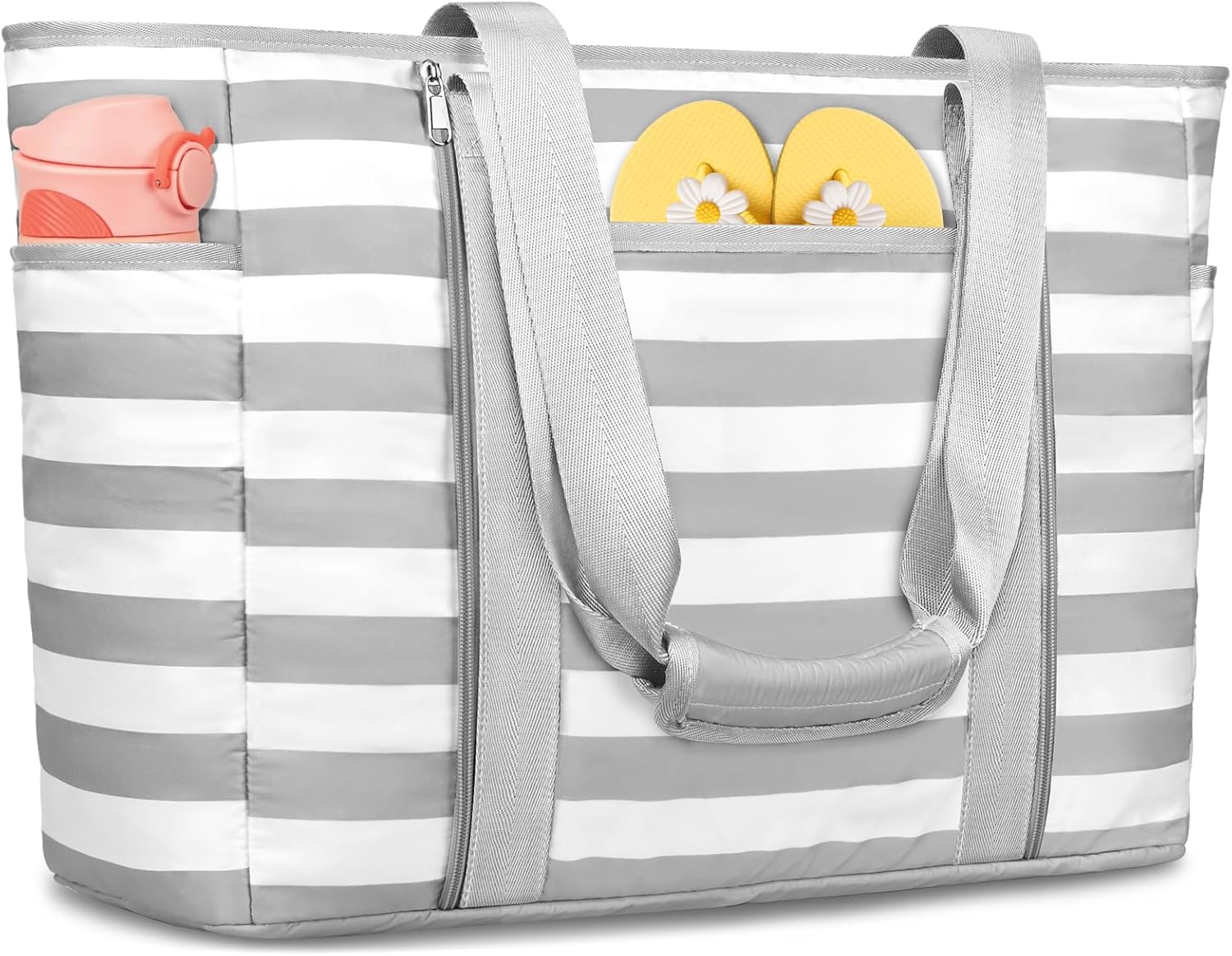 TEUEN Extra Large Beach Bags for Women, Waterproof Sandproof Beach Tote Bag Foldable Swim Pool Bag with Zipper and Wet Pocket