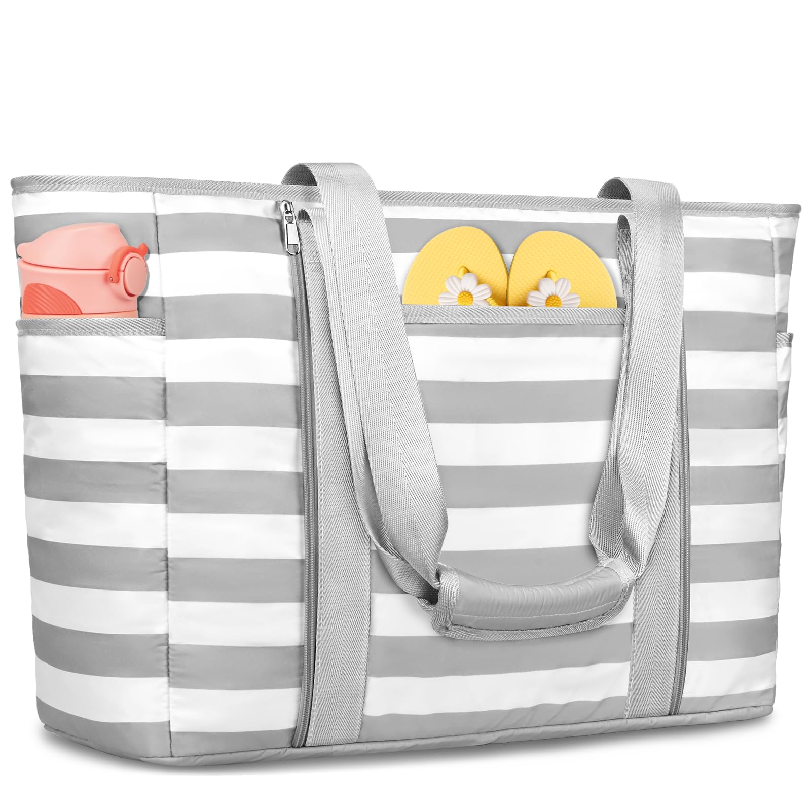 TEUEN Extra Large Beach Bags for Women, Waterproof Sandproof Beach Tote Bag Foldable Swim Pool Bag with Zipper and Wet Pocket