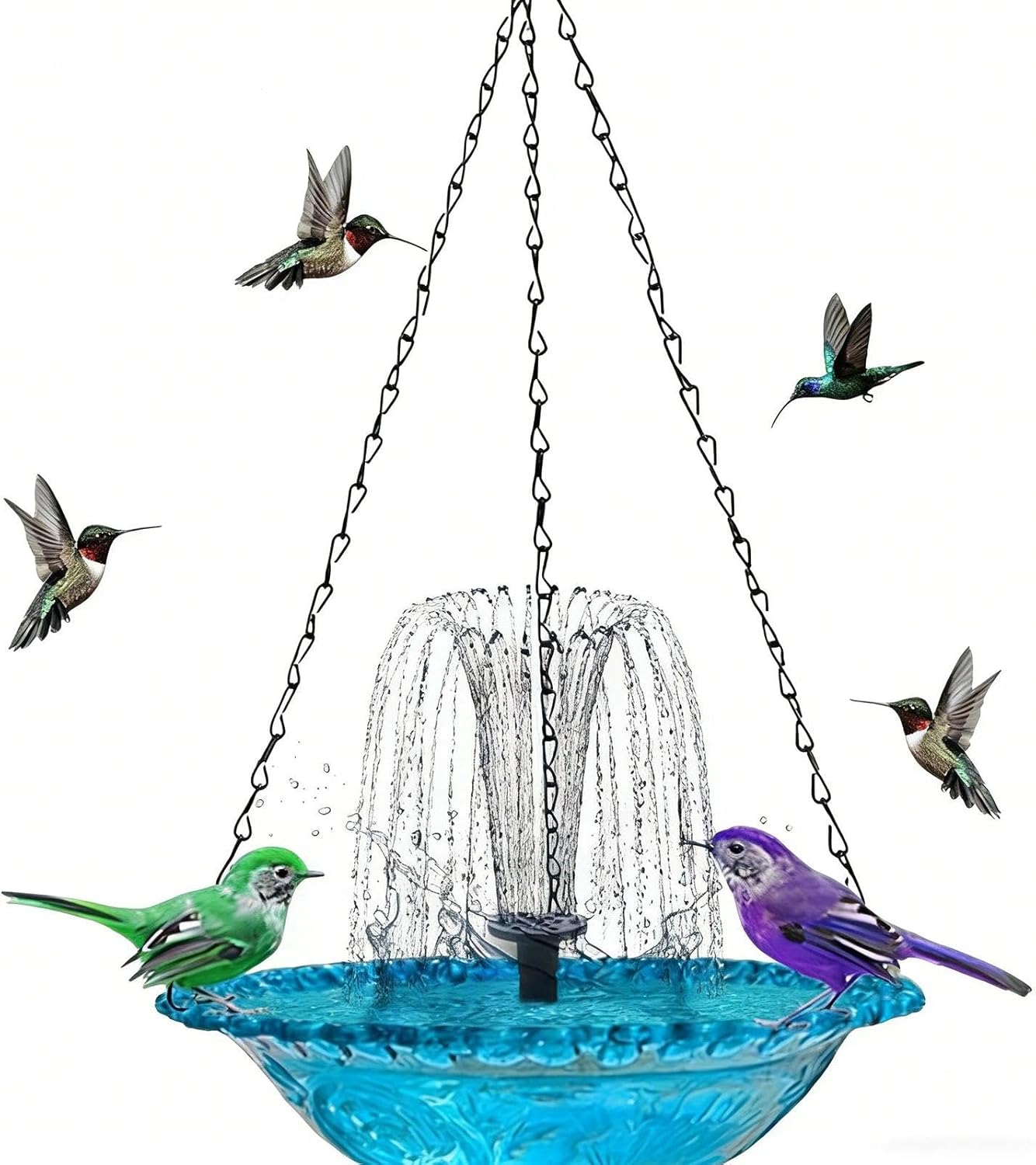 Hanging Solar Bird Bath Fountain with Pump, Outdoor Bird Bath with 8 Spray Modes, Solars Powered Cascading Water Feature for Garden Easy Install for Outdoors Patio Decor Backyard(Blue)