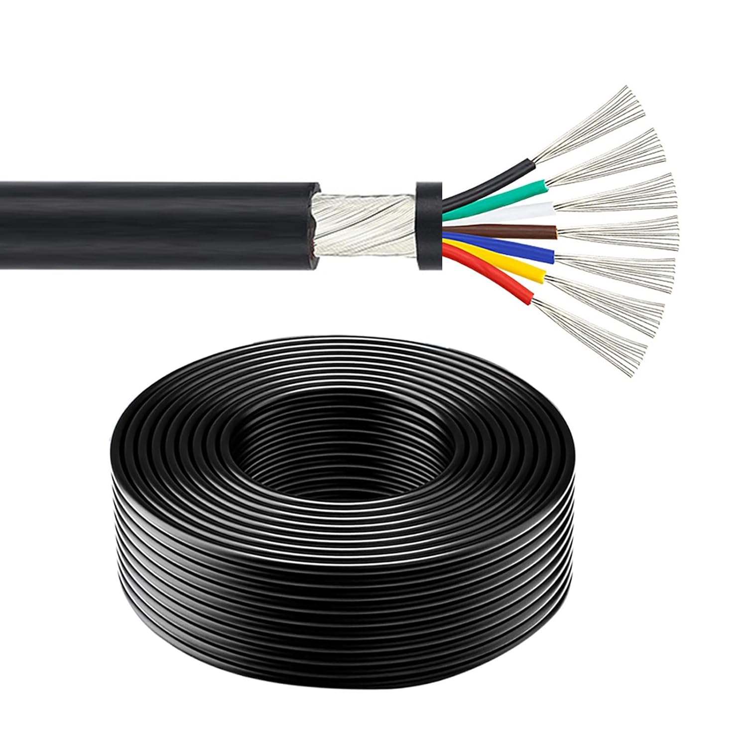 28/26 Gauge UL 2547 5/6/7/8-Core Shielded Cable 320ft,Tinned Copper Conductor,PVC Insulation, Anti-Interference Flexible Wire for Control Systems, LED, Industrial Automation(28AWG-8C)