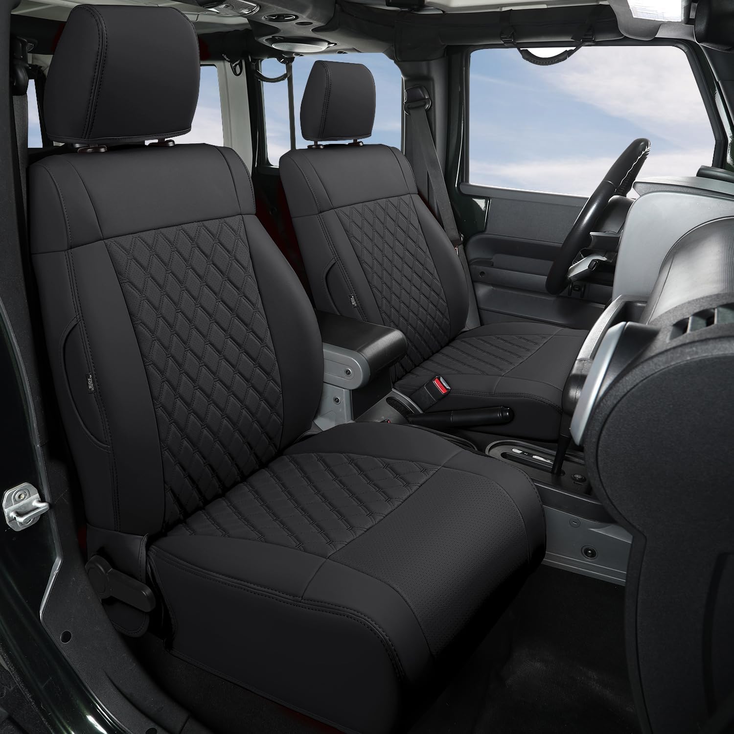 GIANT PANDA Wrangler JK Seat Covers Custom Fit for Jeep Wrangler,Premium Waterproof Faux Leather, 2008 2009 2010 JK 4 Door Full Set (Black)