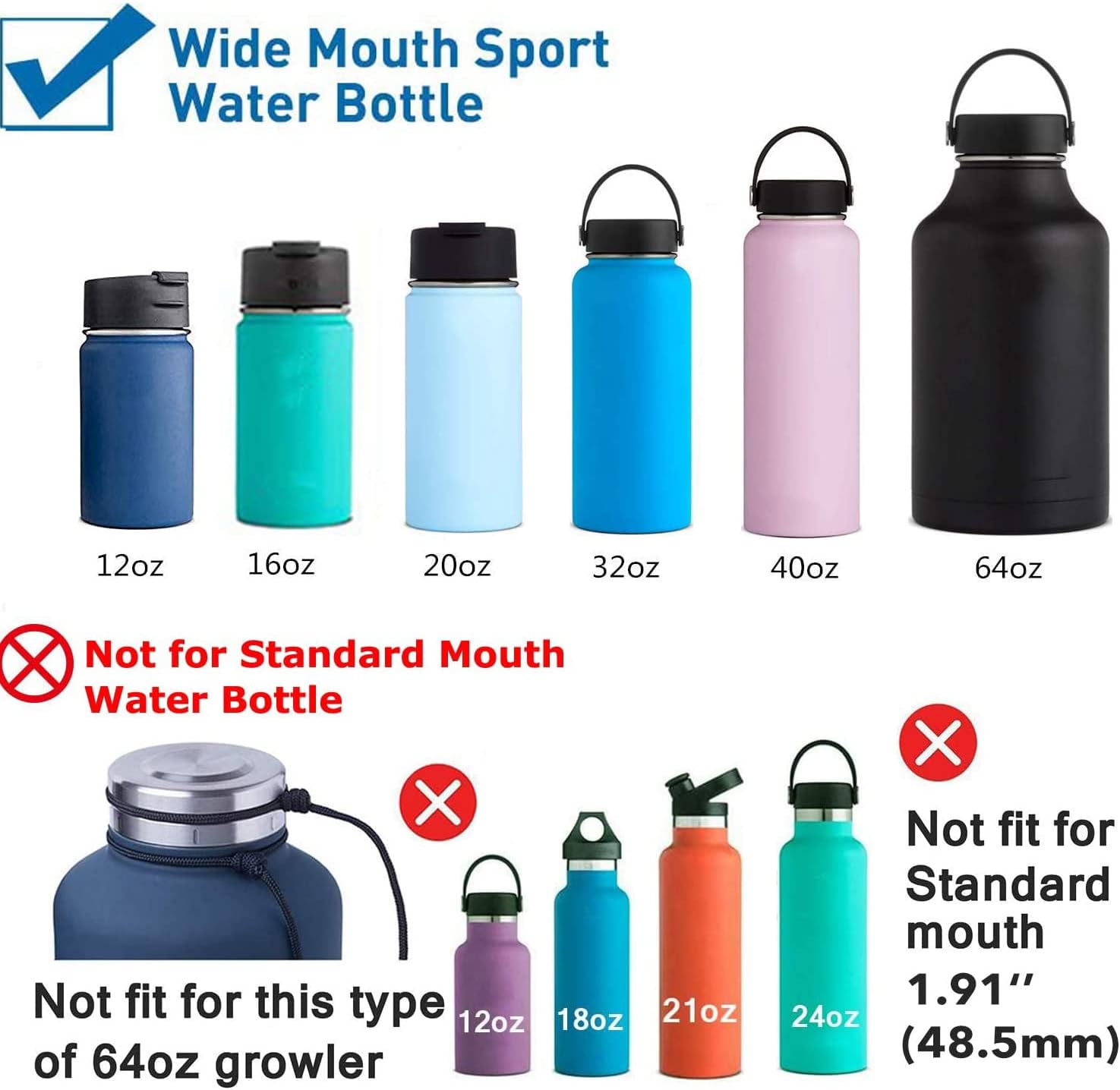 XACIOA Straw Lid for Hydro Flask Wide Mouth, Lid with Straws Fit HydroFlask Wide Mouth 12 16 18 20 32 40 64 oz, Sport Cap Water Bottle Accessories Top Replacement Straw Lid