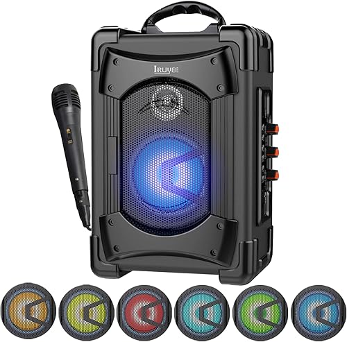 Miniatura 8 de Altavoz Bluetooth portátil con micrófono, altavoz con luces LED para niños y adultos, subwoofer graves pesados con radio FM, compatible con