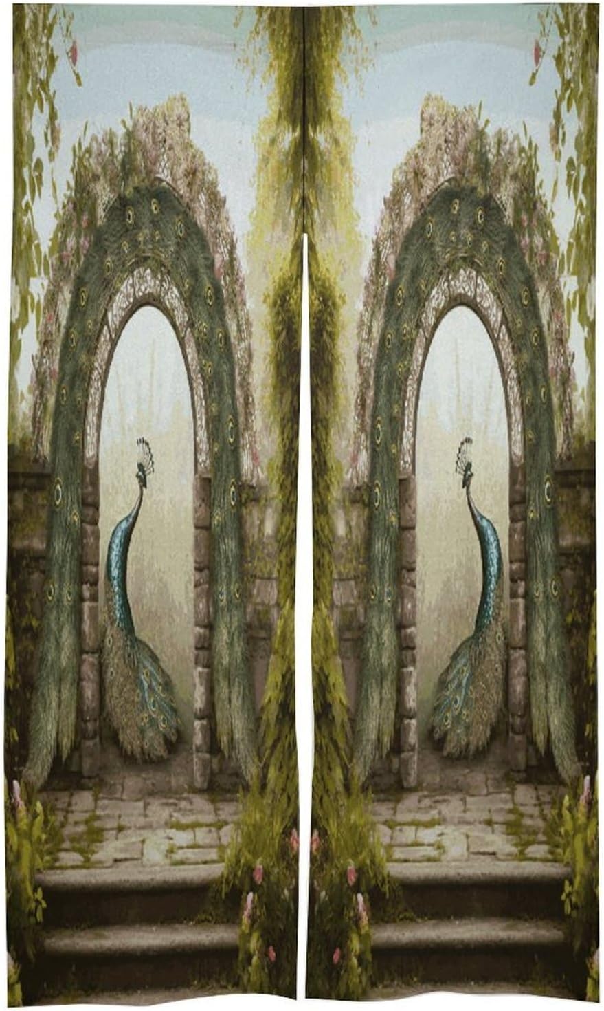 Garden Arched Door Peacock Door Curtain Printed Doorway Noren Japanese Style Doorway Room Divider Curtains for Privacy Partition Divider Kitchen Home Decorations Wall Hanging