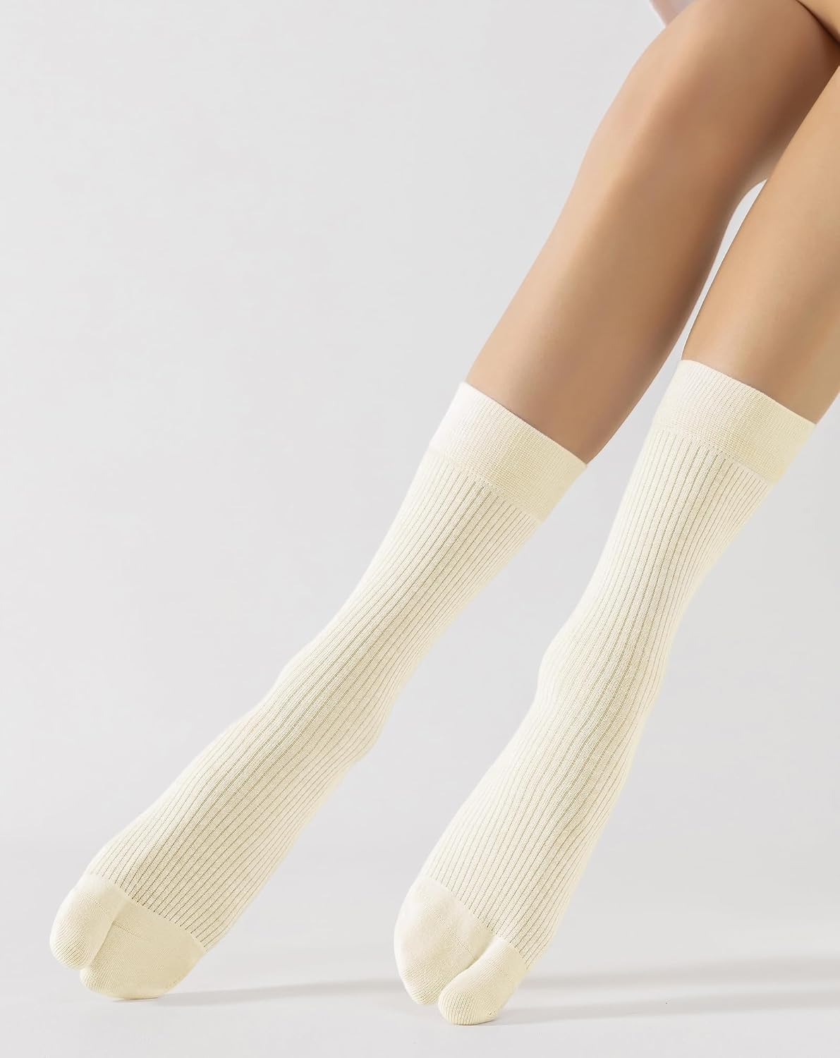 Yawlsow Women's Crew Tabi Socks, Cotton Split Toe Socks for Flip Flops tabi shoes sandals flats, Thin Ribbed Japanese Style