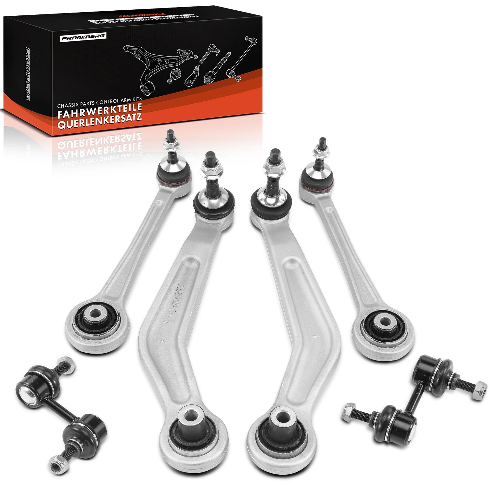 Frankberg 4x Kit de Bras de Suspension + 2x Biellette Barre Stab Essieu Arrière Haut Compatible avec Série 5 E39 520 523 525 528 530 535 540 Série 5 Break E39 520 523 525 528 530 540