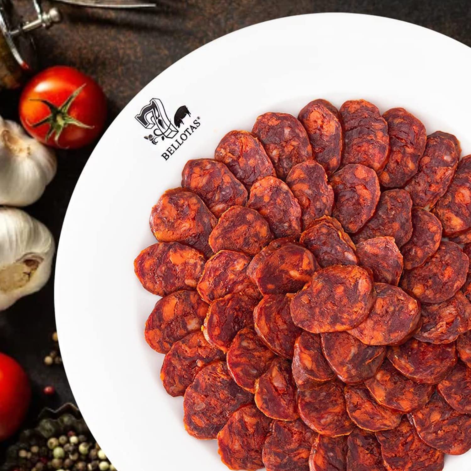 7 BELLOTAS Salame Spagnolo CHORIZO 100% Iberico Pata Negra | Salsicce Chorizo Guijuelo Salamanca (Tubo +500 g)