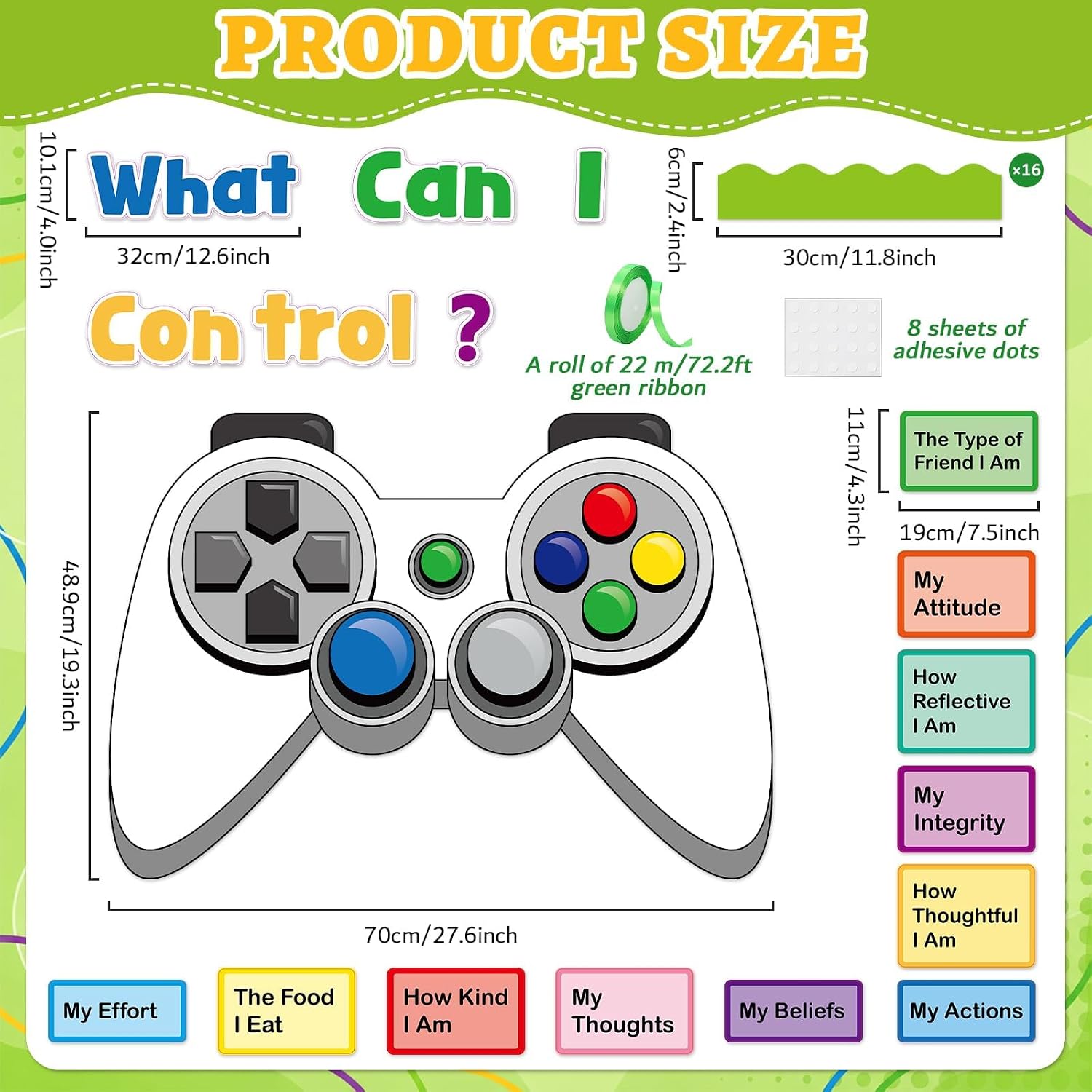 Growth Mindset Video Game Door Bulletin Board Set Positive Back to School Bulletin Classroom Decorations Mental Health Inspirational Things I Can Control Paper Cutouts for School Chalkboard Wall Decor image 2