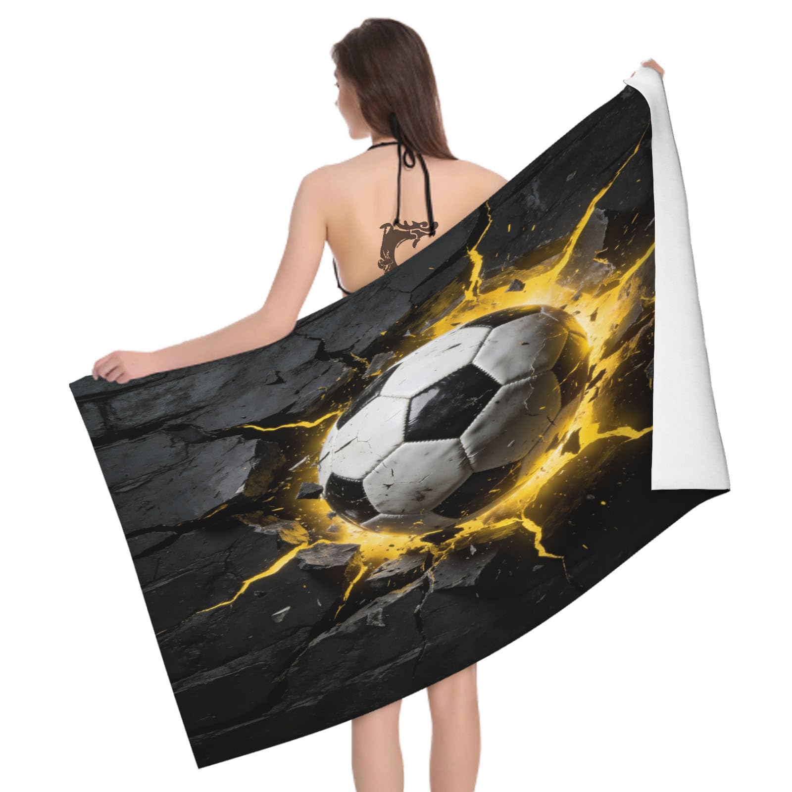 Leichong 3D Soccer Ball Beach Towel Microfiber Soft Quick Dry for Adults, Creativity Bath Towel Lightweight Soft Absorbent for Travel Swimming Pool Sports, 75 x 150 cm