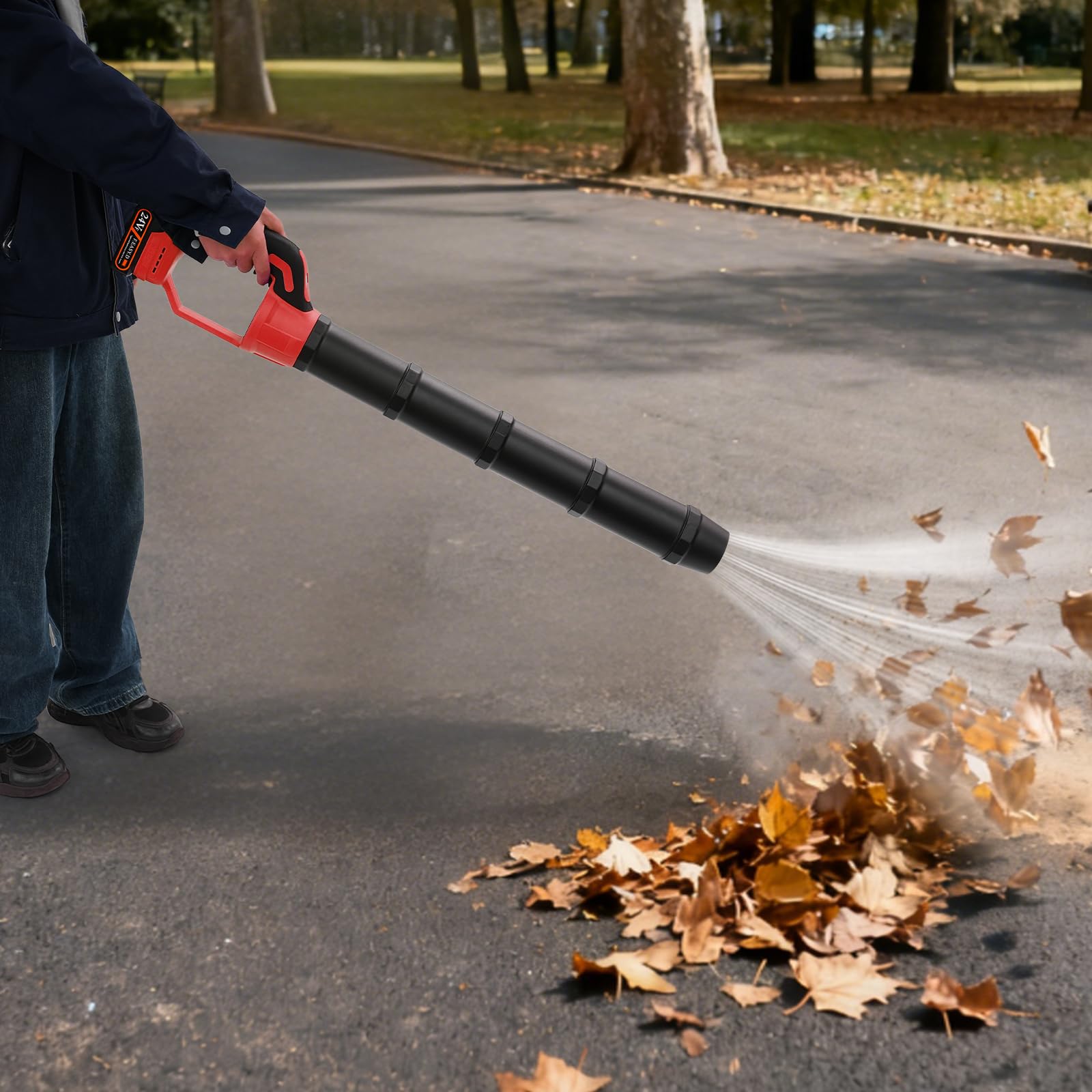 Soplador de hojas con batería de 21 V, inalámbrico, aspirador eléctrico con 2 baterías y cargador, 30000 rpm, soplador de hojas para hojas y polvo, pequeño y ligero para terraza, garaje y pasarela