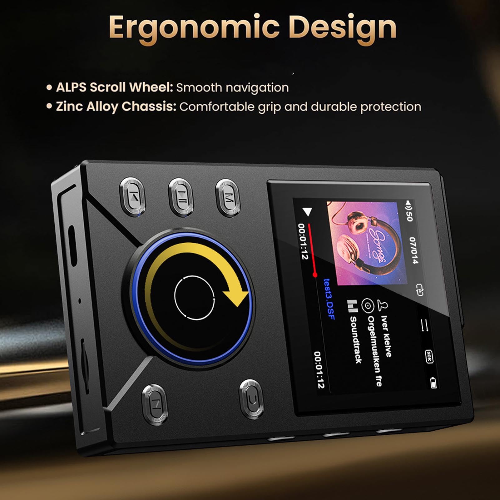 Cocoarm Lettore MP3 HiFi Lettore Audio Digitale in Lega di Zinco 16 GB Bluetooth 5.4 DSD FLAC Riproduzione Senza Perdita di Audio 20 Ore per Audiofili Auto da Viaggio e Ascolto Domestico (Scheda di