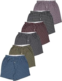 Classic 6-Pack Boxer Shorts for Men - Soft Cotton Rich, Assorted Chequered Woven Boxers, Trunks with Button Fly & Comfort Flex Waistband