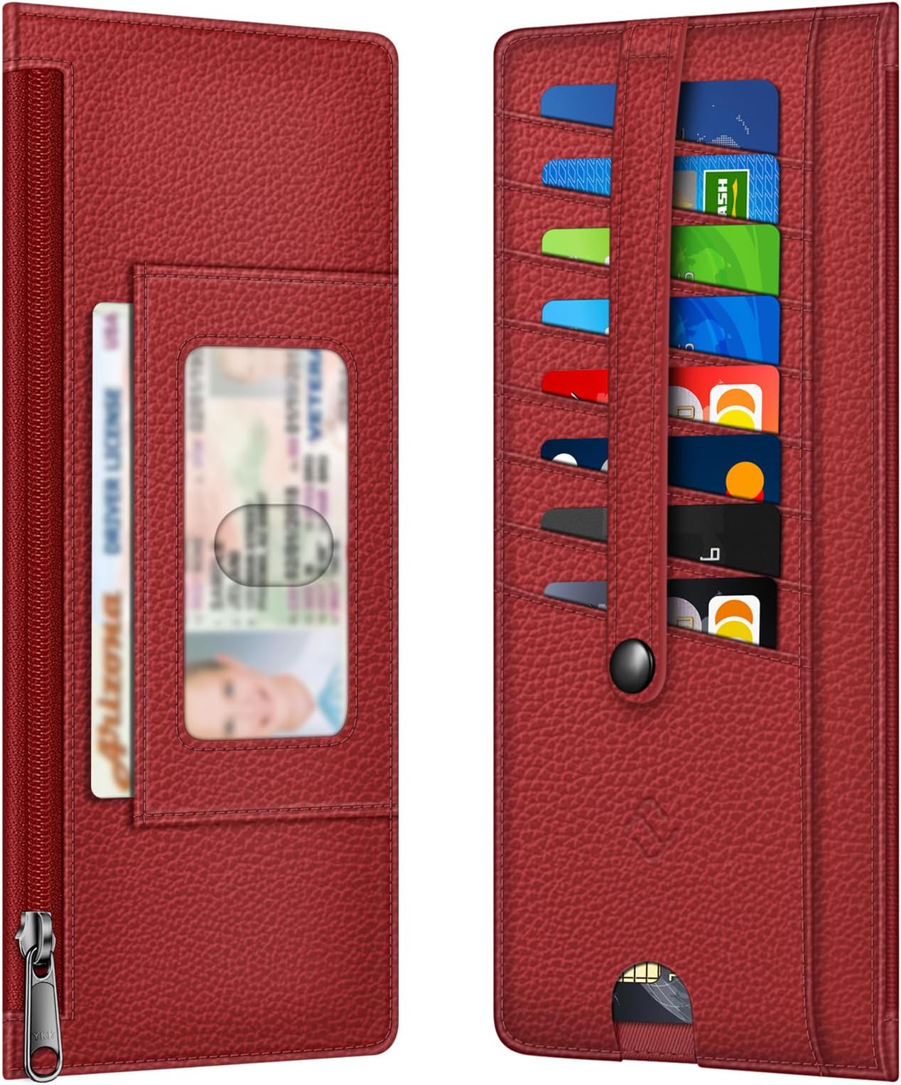 FintieSlim Credit Card Wallet Holder Change Pouch, RFID Blocking Business Cards Cases with Zipper Pocket for Cash, Coin, Receipt, ID Card, Poppy Red, Fashion