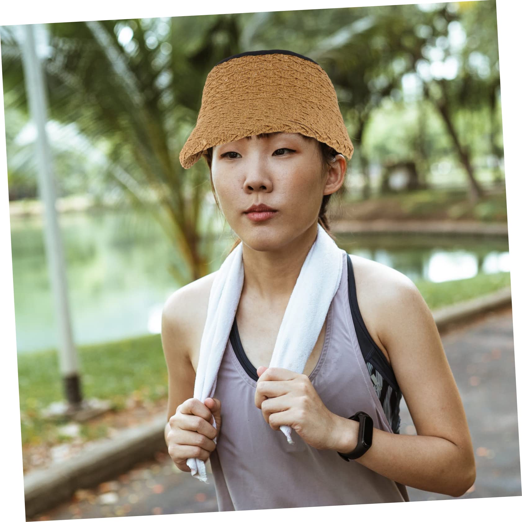 Ipetboom cilindro vuoto Uomini visiera cappello vuoto Spiaggia cappello sole capello per sole cappello in paglia intrecciata cappuccio di protezione solare Cannuccia Khaki