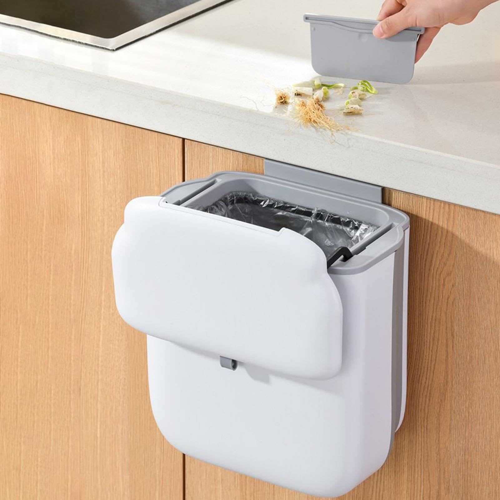 Pattumiera pieghevole da cucina da 10 l, con coperchio, salvaspazio, per armadio, bagno, camera da letto, campeggio, design versatile e compatto