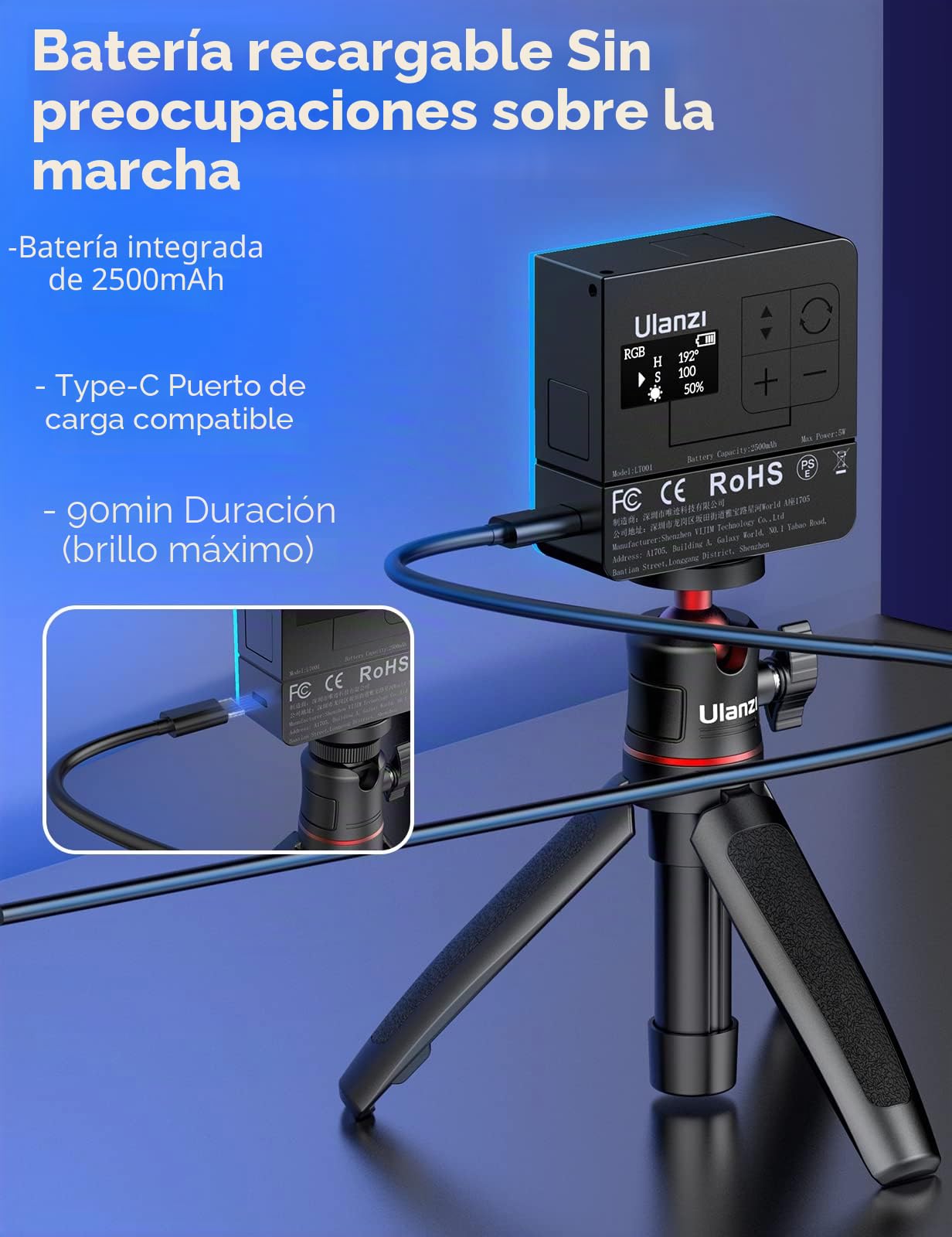 ULANZI VL49 Pro Luz Led Fotografia, Luz Led RGB con 2500mAh Batería, Luz de Vídeo Led Adsorción Magnética, 360° Full-Color Luz Fotografia con 20 Efectos de Luz Simulada para Fotografía de Producto