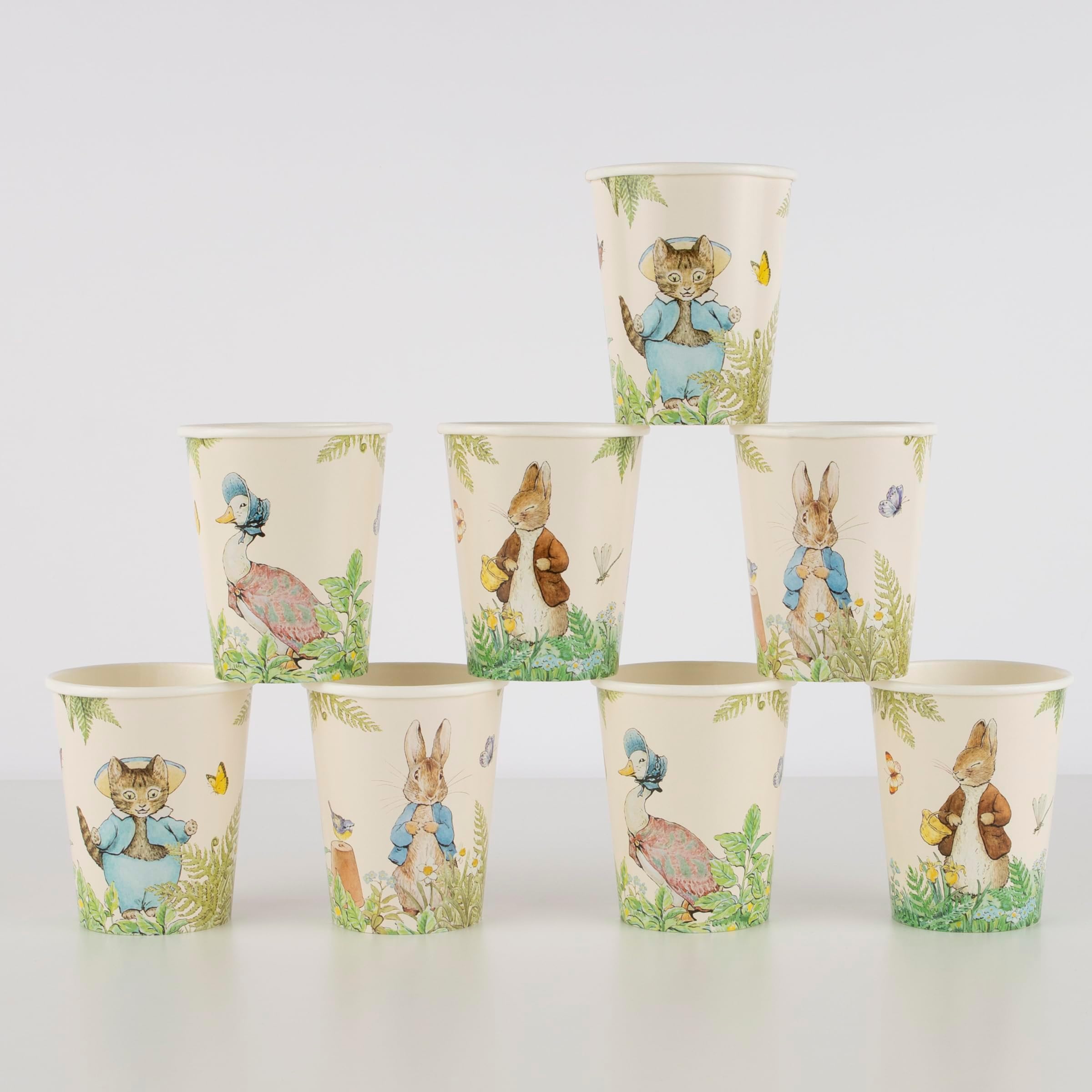 Meri Meri Peter Rabbit™ In The Garden Cups (Pack of 8), Paper Party Cups, Disposable Peter Rabbit Cups, 9oz., Kids & Adults, Hot or Cold Drinks