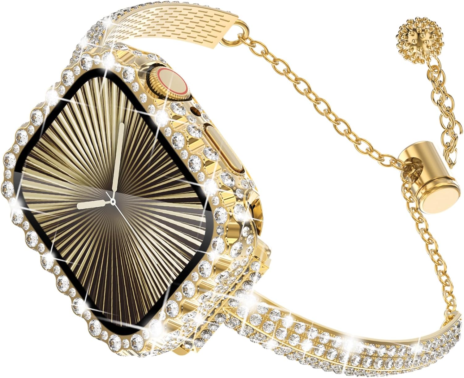 WINGLE Bling Band for Apple Watch Bands Women 38mm 40mm 41mm 42mm 46mm 45mm 44mm 42mm SE 3/2/1 Series 11 10 9 8 7 6 5 4 3 2 1, Diamond Rhinestone Bracelet with Waterproof Glitter Case Lace Edge Cover