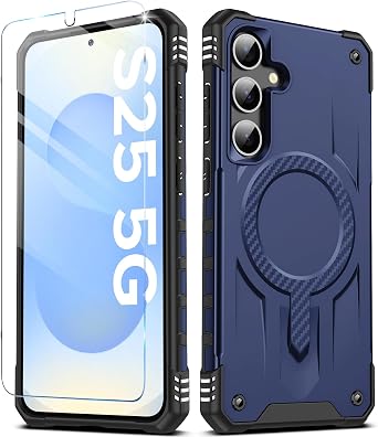 Migexxkj Magnetic for Samsung Galaxy S25 Case for Mag-Safe with Armored Glass, [Protection in Military Quality] Shockproof Scratch-Resistant Phone Case Galaxy S25 Thin Protective Cover Blue