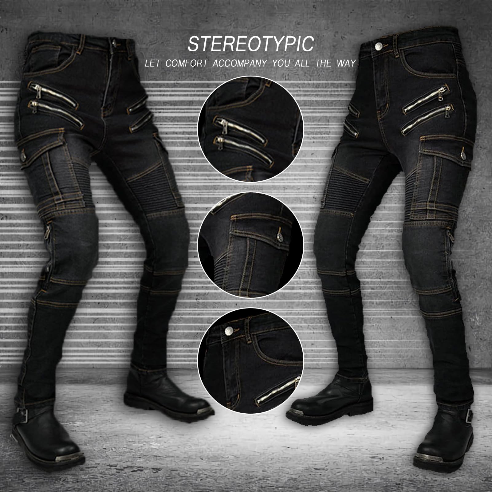 Jean de moto pour femme - Coupe ajustée - Avec protections des genoux et des hanches - Stretch - Coupe ajustée - Pantalon de moto cargo