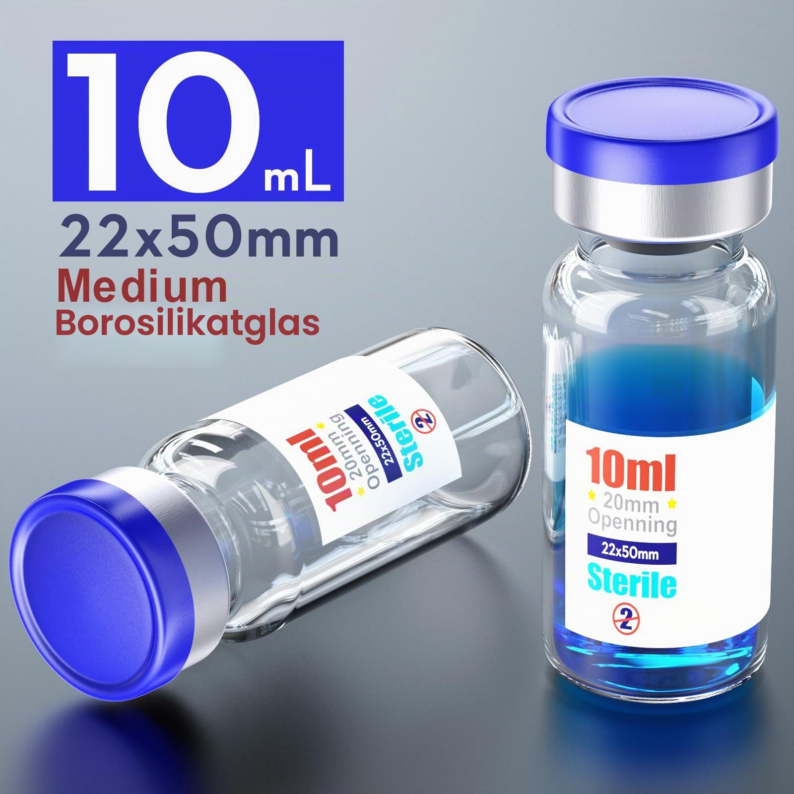 Ks-Tek Sterile leere Ampullen mit selbstheilendem Injektionsanschluss, mit abklappbarer Aluminiumkappe, sterile Verpackung (10 ml, 10 Stück)