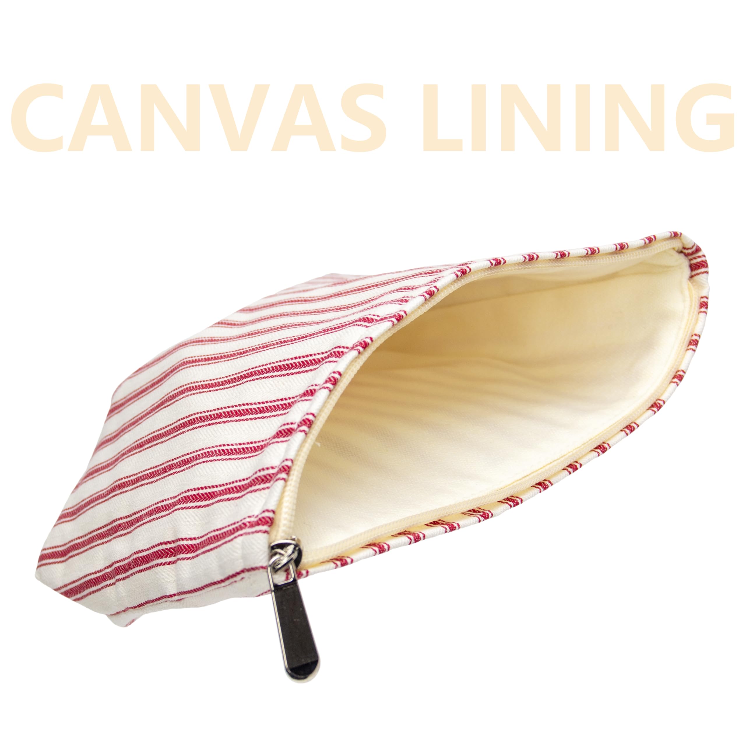 PAZIMIIK Make-up-Tasche mit Blumenmuster, Baumwolle, Reißverschluss, für Geldbörse, Reisen, Leinen, Make-up-Organizer für Damen, Kosmetik, Vintage-Stil, gestreift, Rot, Vintage Stripe Red, 10x7inch