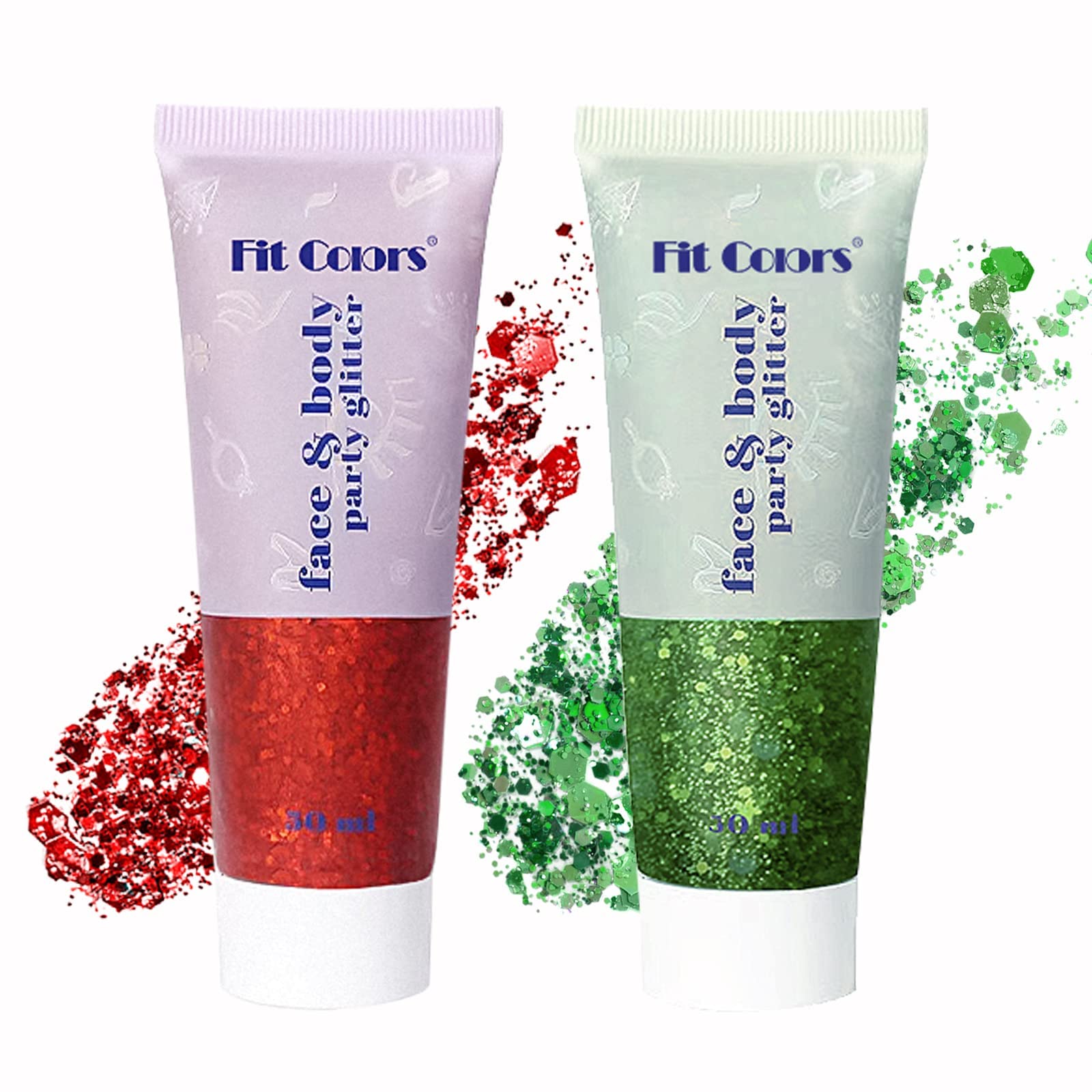 MAKINGTEC 2pcs Body Glitter, Mermaid Sequins Liquid Holographic Glitter Gel, Chunky Glitter Face Eye Lip Hair Nail Festival Makeup, Sparkling Body Glitter Gel for Women, RED & Green