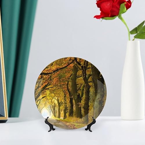 Miniatura 6 de Plato decorativo de cerámica de 6 pulgadas con soporte de otoño Forest Avenue redondo para el hogar, platos de cena para decoración de pared del
