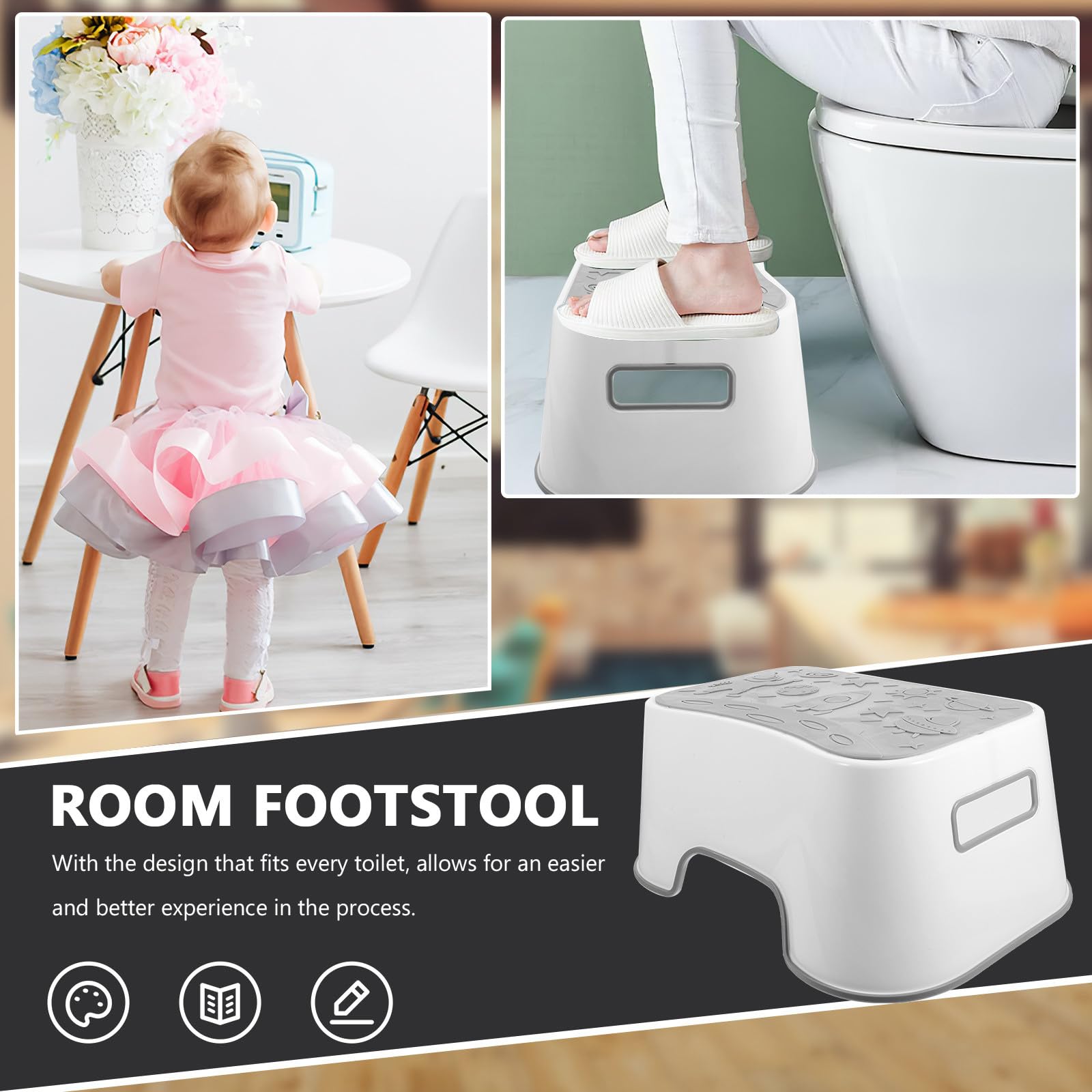 Beavorty Sgabello Pedana Elegante e Chic Stabile e Facile da Pulire per Wc Bianco in Pp Rialzo Comodo per Piedi per Bagno e Ragazzo Ragazza e Uso Quotidiano