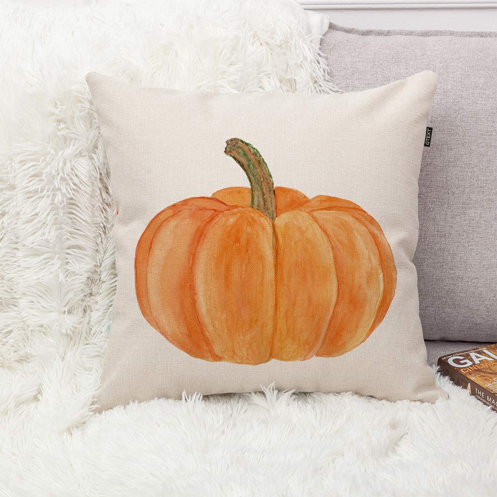 GTEXT Fall Pumpkin Throw Pillow Cover Autumn Decor Pumpkins Pillow Cuhion Cover Case for Couch Sofa Home Decoration Fall Pillows Linen 18 X 18 Inches
