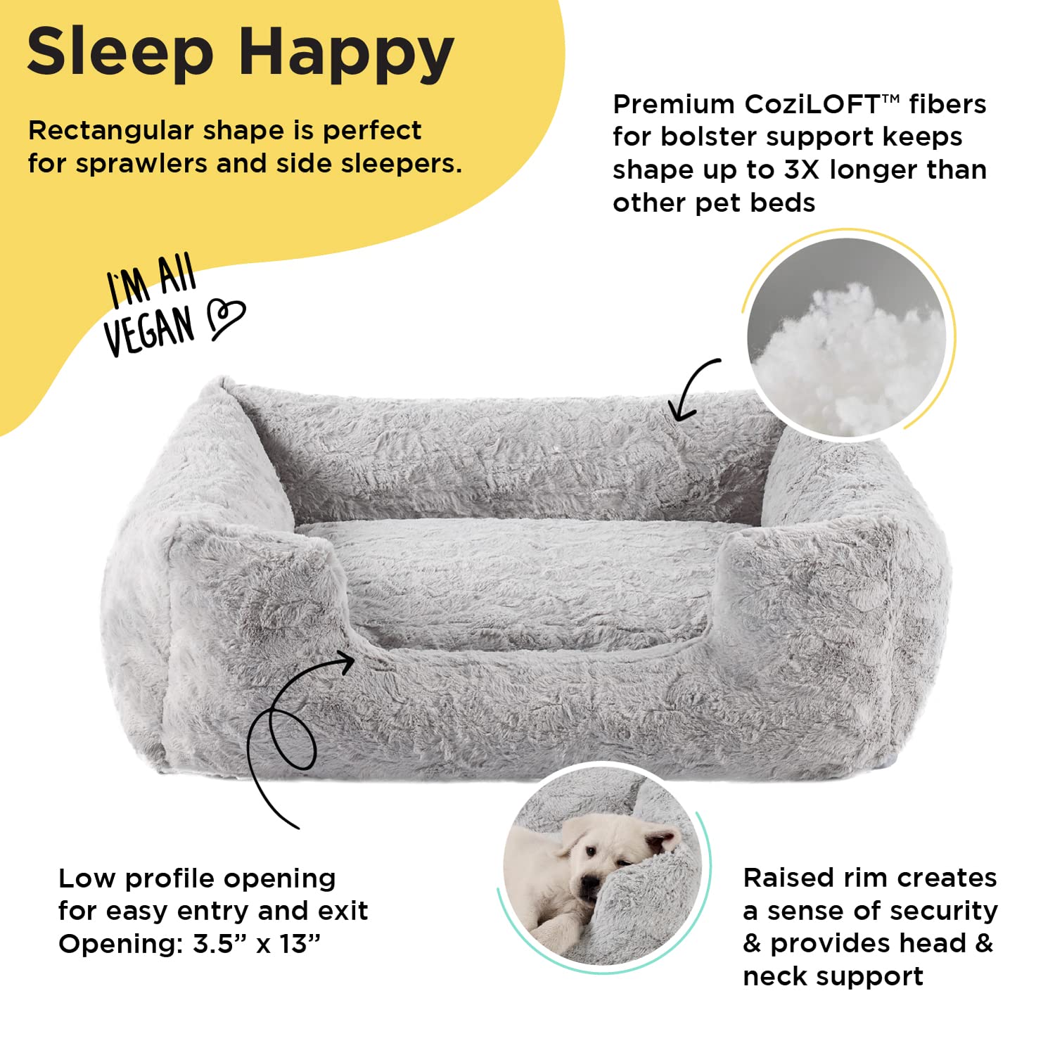 Best Friends by Sheri Soothe & Snooze Lounge Lux Memory Foam Rectangular Dog Bed, Washable, Grey, Medium 30" x 20"