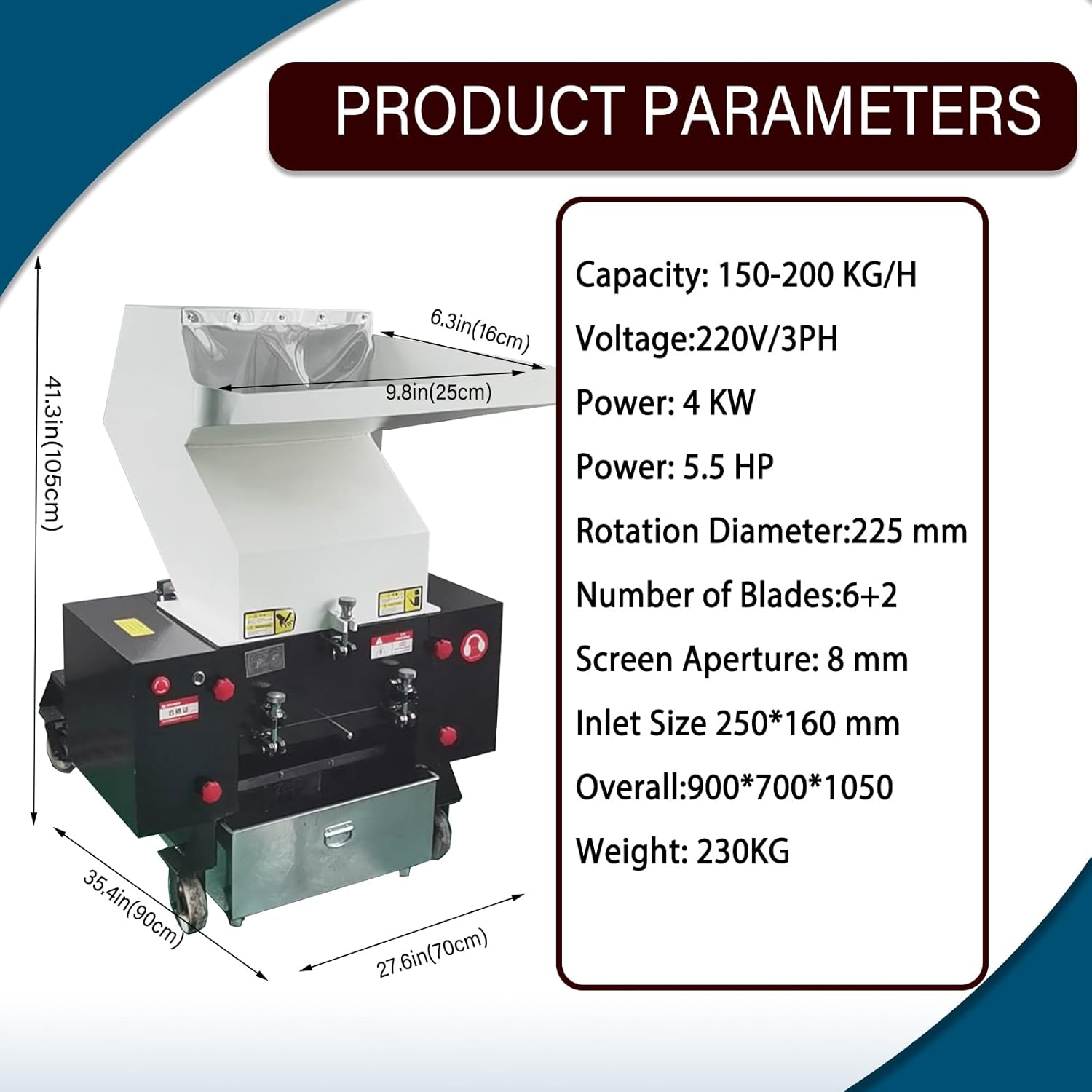 INTBUYING Electric Plastic Shredder Recycling Machine 4KW Cans Bottle Crusher Granulator Carboard Chipper Pulverizer Machine Plastic Grinder Mill for PC/PVC/ABS/PET/EPS/PU/HDPE/Rubbler/Nylon 220V 3PH