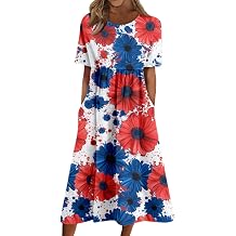 250 Anniversary USA Patriotic Dresses for Women Short Sleeve Plus American Flag Star Striped 4Th of July Midi Dress