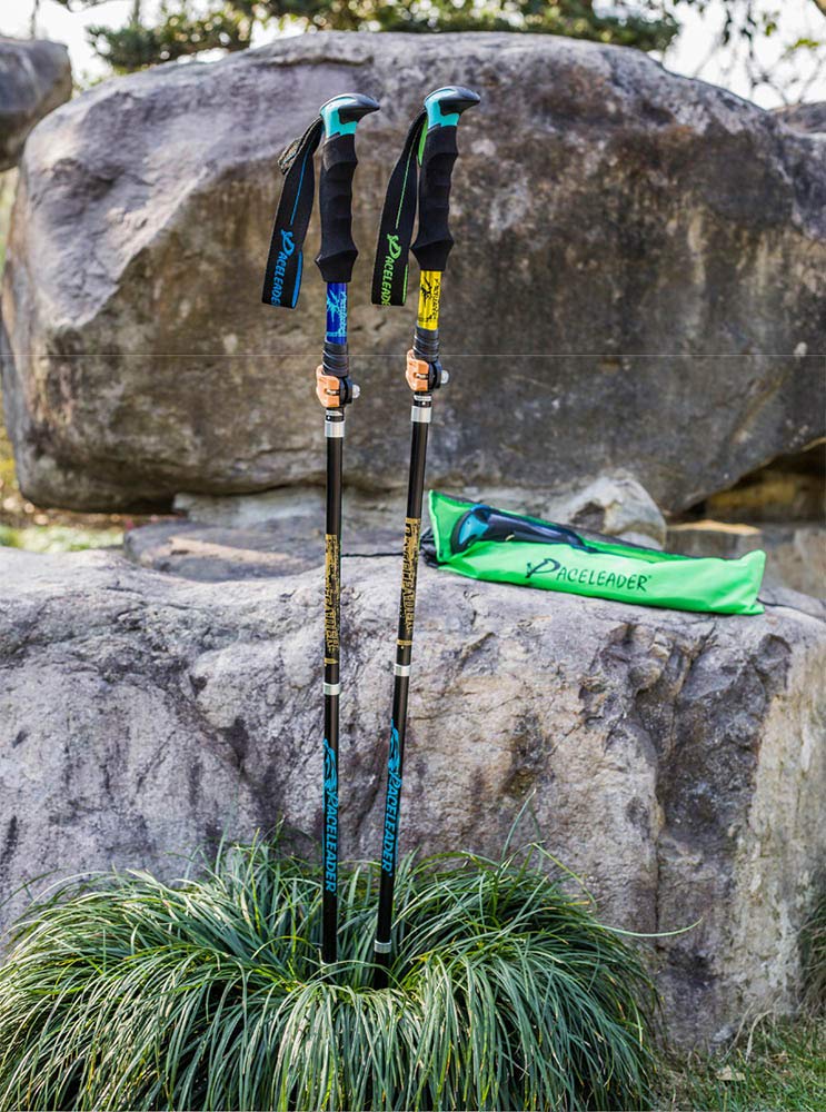 Kije trekkingowe pięcioczęściowy korpus pręta ze stopu aluminium, długość teleskopowa 33-125 cm, projekt w chińskim stylu, końcówka pręta ze stali wolframowej, zielony