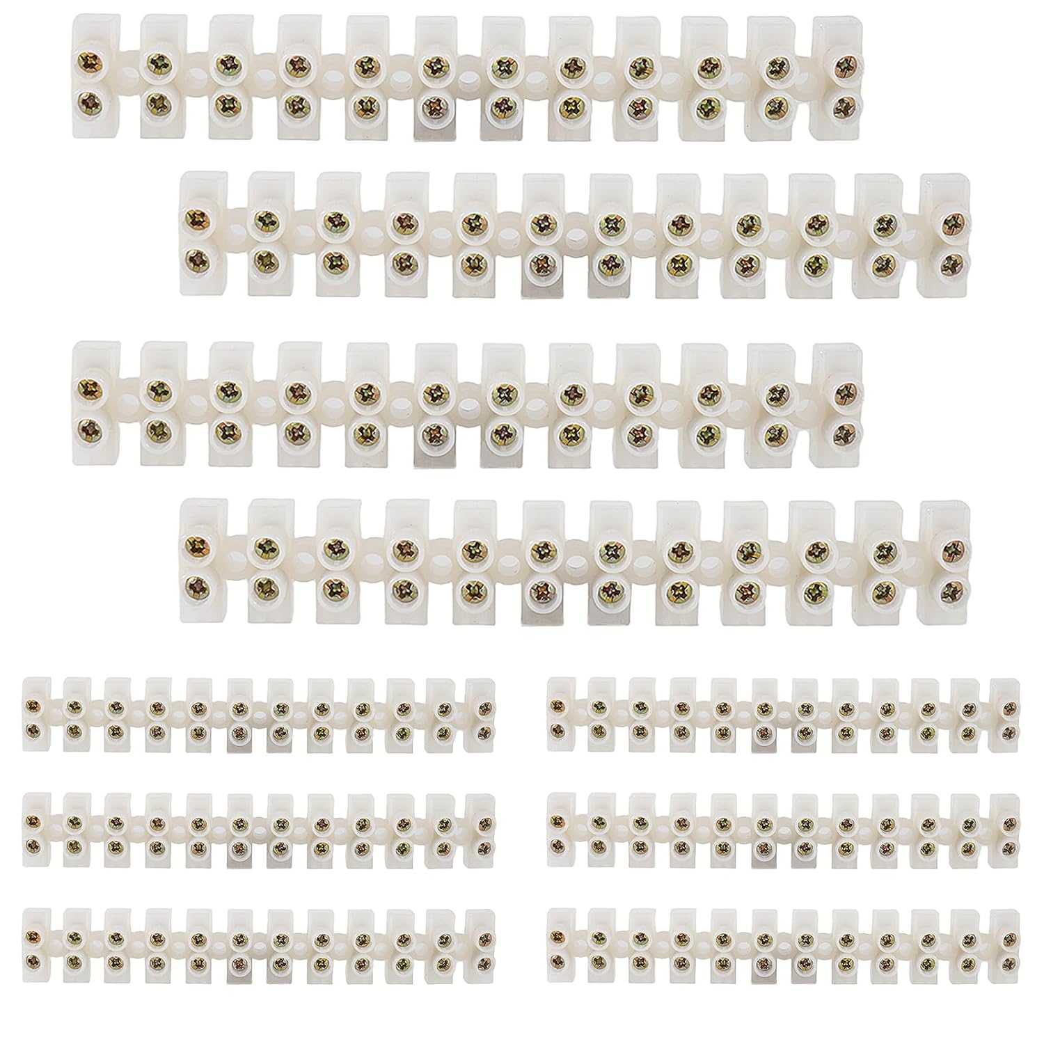 10pcs Terminal Block White Screw Terminal Connector Dual Row Electric Barrier Block 12-Position Terminal Strip, 10 Amp 380 V for Small Home Projects and Electrical