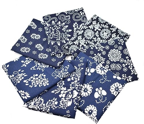 Miniatura 2 de 7 x diferentes patrones azules chinos Han Folk tradicional impreso artesanía tela pura paquete de 18.1 x 22.0 in (aprox. 18 x 22 pulgadas)