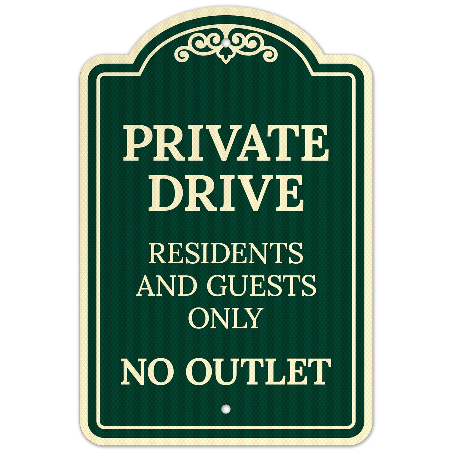 Private Drive Residents and Guests Only No Outlet Décor Sign, Greeen Dark, 12x18 Inches, 3M EGP Reflective, Fade Resistant, Made in USA by Sigo Signs
