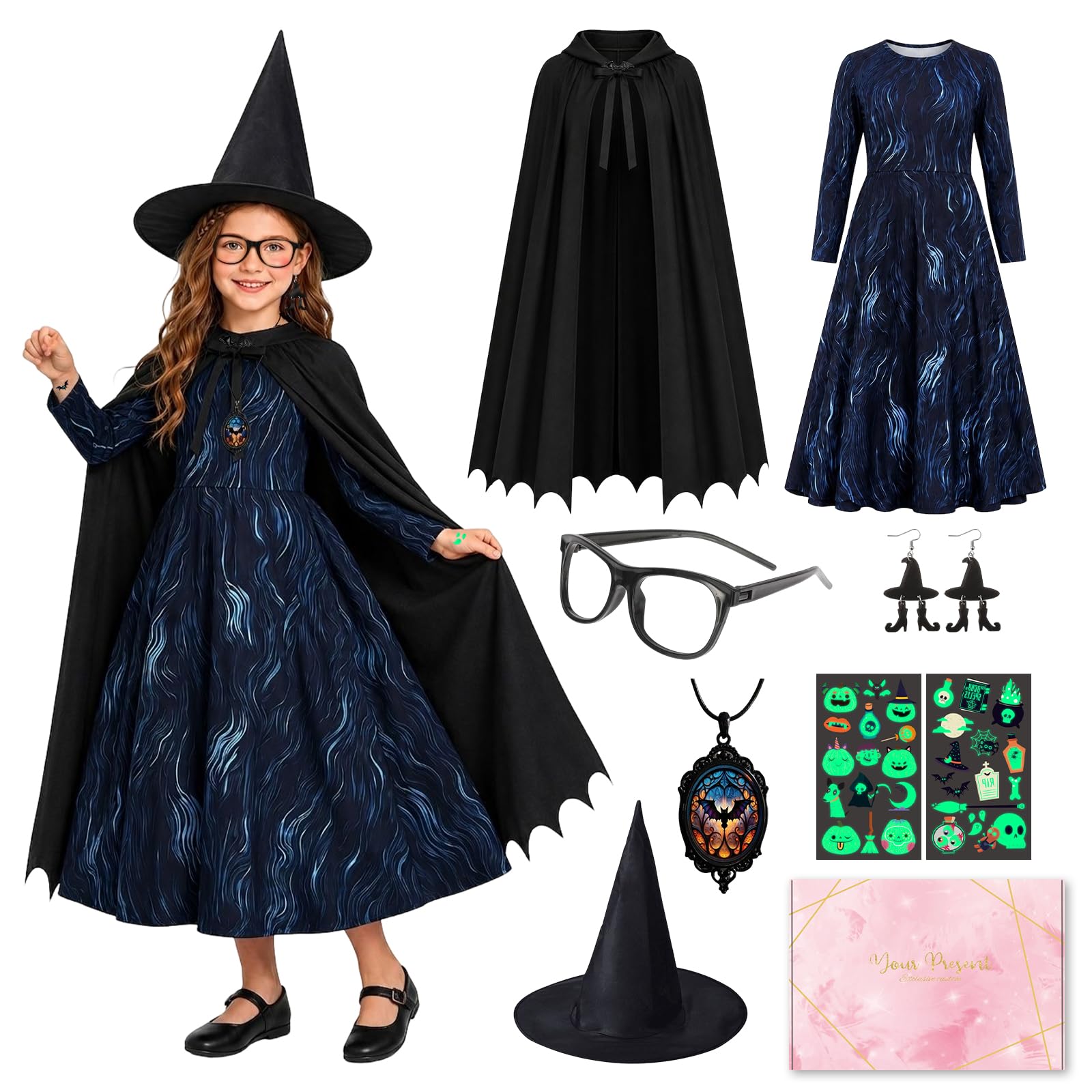 Disfraz Bruja Niña, Disfraz Halloween Niña Bruja con Accesorios, 150