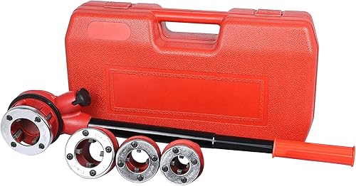 Yaegoo Kit de roscado de tubería 4 troqueles 1/2" 3/4" 1" 1-1/4" Juego de enhebradores de trinquete con estuche de almacenamiento para tubería de
