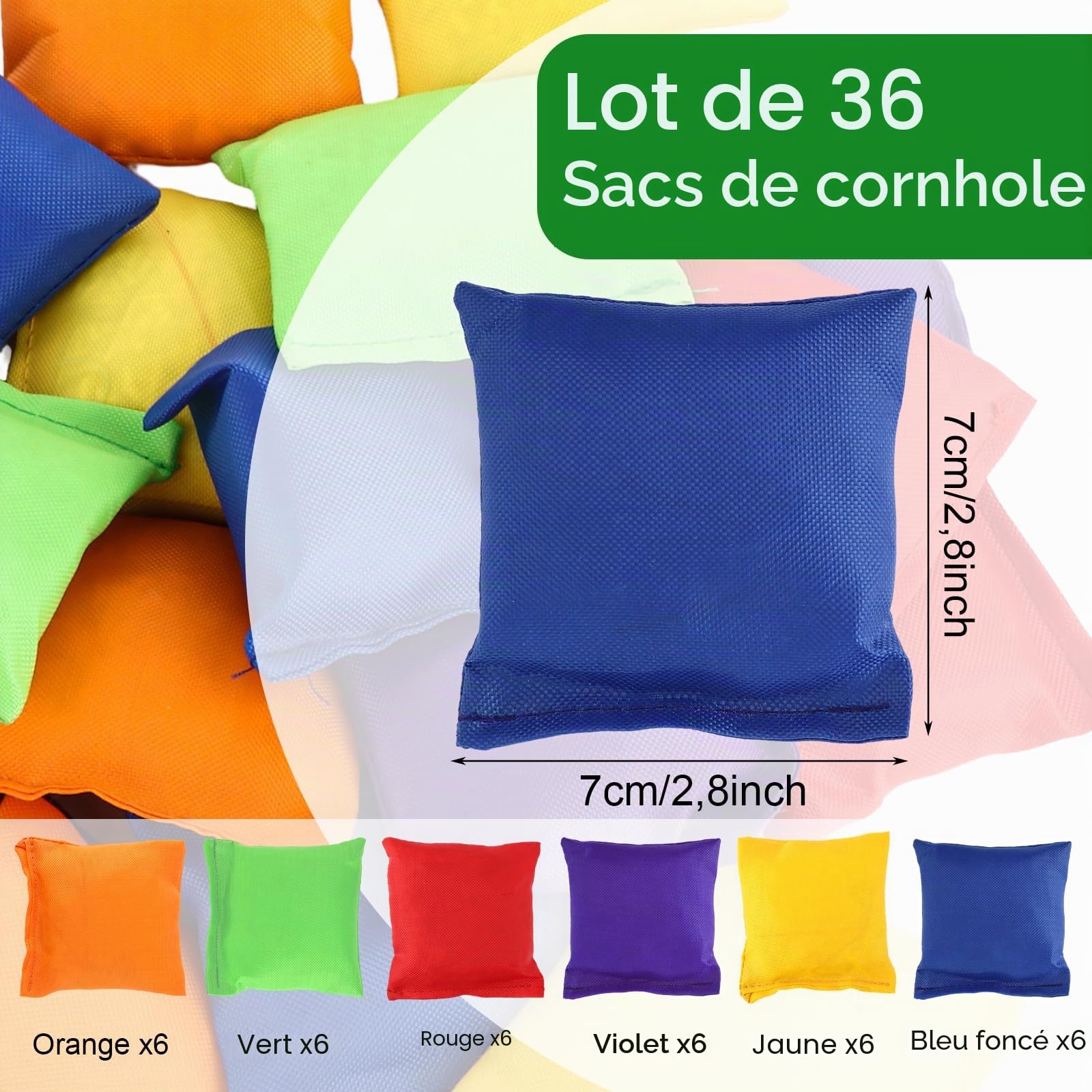 Lot de 36 sacs de cornhole - 6 couleurs - 7 x 7 cm - En nylon - Poufs de sable - Pour jeux de sport - Adultes - Pour jeu de cornhole