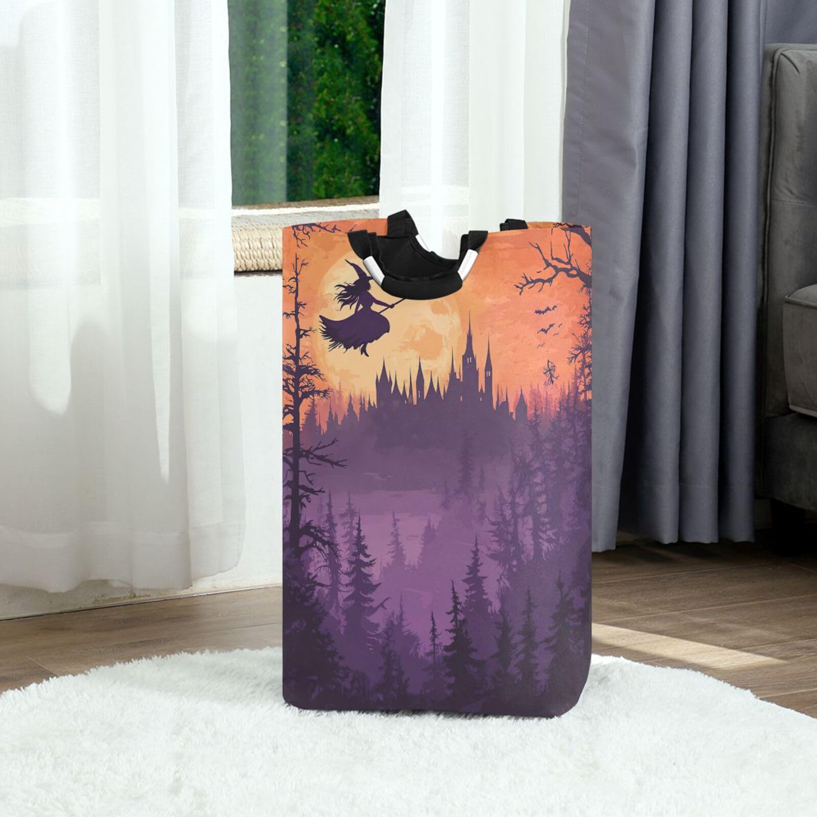 Jihqo Laundry Hamper Basket Halloween Witch Collapsible Nursery Storage Bin Waterproof Clothing Baskets for Home Bedroom Bathroom Washing Room