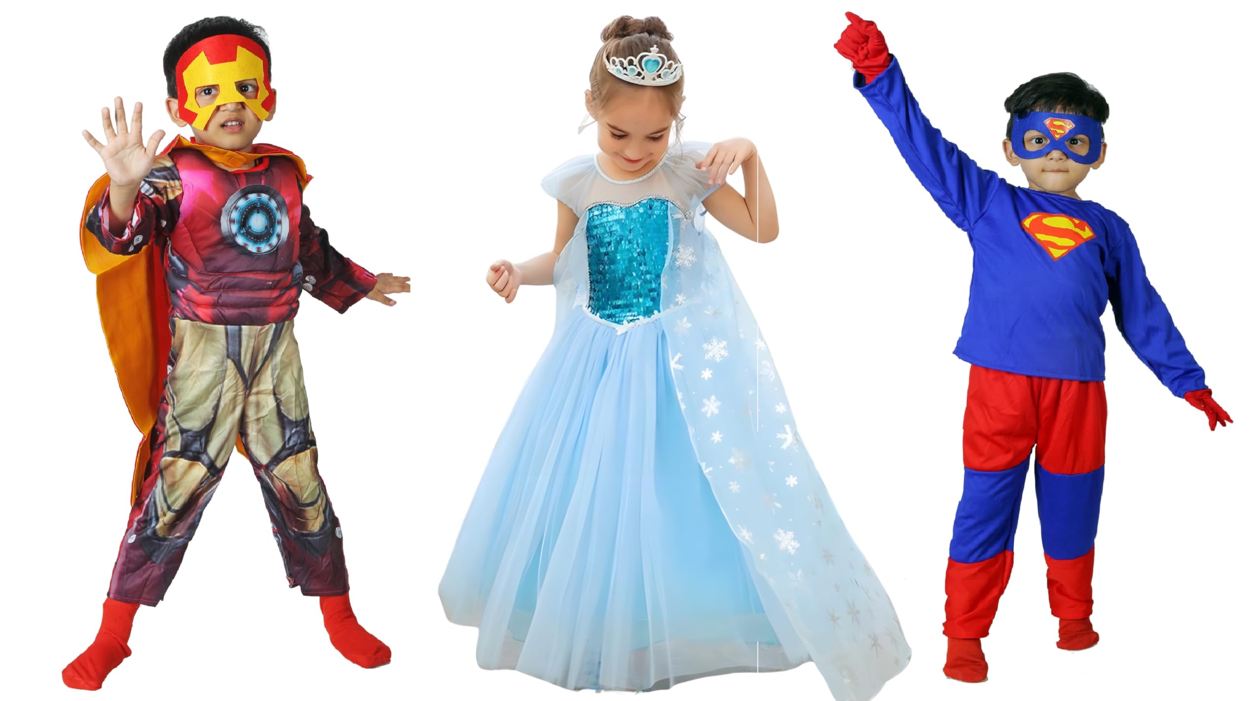 PREMOURE Polycotton Pack Of 3 Combo Superhero Elsaa Costume + Costume For Kids Halloween Fancy Dress Cosplay Bodysuit For Boys And Girls(3-4 Y), Multicolor (B0D4MHB2NN) Amazon Price History, Amazon Price Tracker